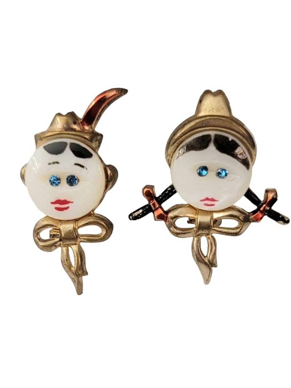 Uncas Mexico Shell Button Blue Rhinestone Boy Girl Pair Pins, Signed M86